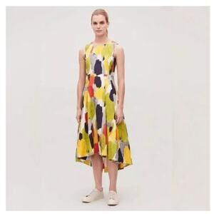 COS Women's 6 Watercolor Hi-low Midi Dress Cotton Sleeveless Swing Artsy Unique